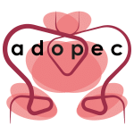 Es el logo de Adopec, Asociación de dolor pélvico crónico. El logo es rojo con las letras en negro