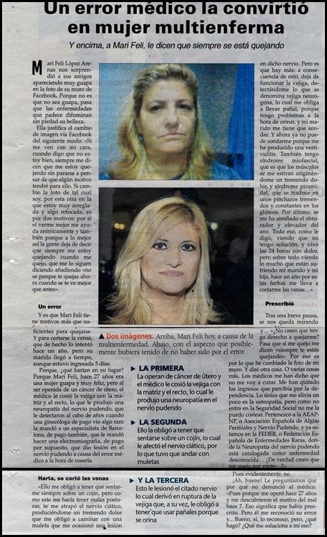 En la foto se ve un articulo de un periódico contando el problema que tiene Mari Feli